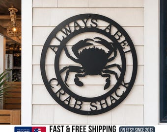 Personalized Beach Crab Metal Sign: Coastal Nautical Wall Art