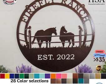 Raven Horse Ranch Hanging Sign Personalized Custom Metal Farm Sign