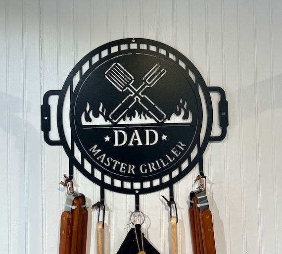 Master of the Grill Metal Sign With Utensil Hangers Grill Name