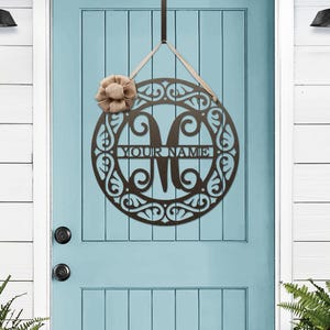 Personalized Metal Monogram Door Wreath: Custom Family Name Sign