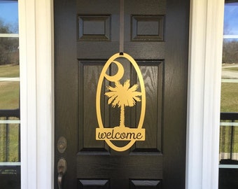 WELCOME  Palmetto Tree & Moon South Carolina Metal Sign | Wall Decor