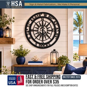 Custom Metal Sign Anchor Compass: Nautical Wall Art With Gps Coordinates