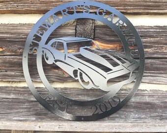 Personalized Muscle Car Metal Sign, Custom Last Name Garage Decor, Car Lover Gift