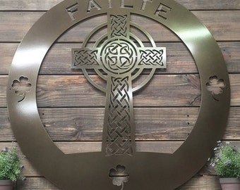 Celtic Cross  Family Name Sign | Wedding Gift | Outdoor | Christian Metal Art | Religious metal art  |Custom Metal Sign  |  Copyrighted HSA