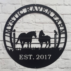 Personalized Metal Raven Horse Ranch Sign: Custom Farmhouse Decor