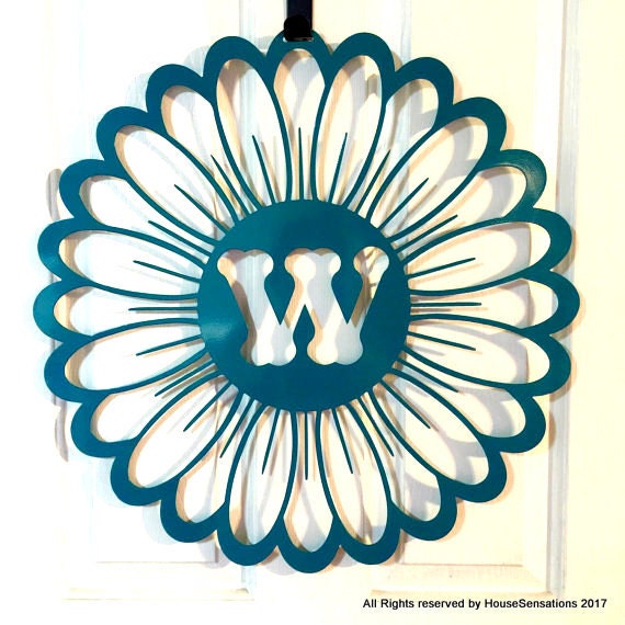 Daisy Monogrammed Door Wreath 22 Monogram Door Etsy