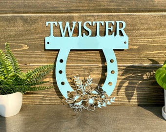 Floral Horse Stall Plate - Horseshoe sign