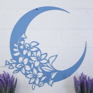 Garden Modern MOON Metal Wall Art, Large Outdoor FLORAL MOON Wall Decor, Patio Outdoor Decoration, Nautical Room Decor