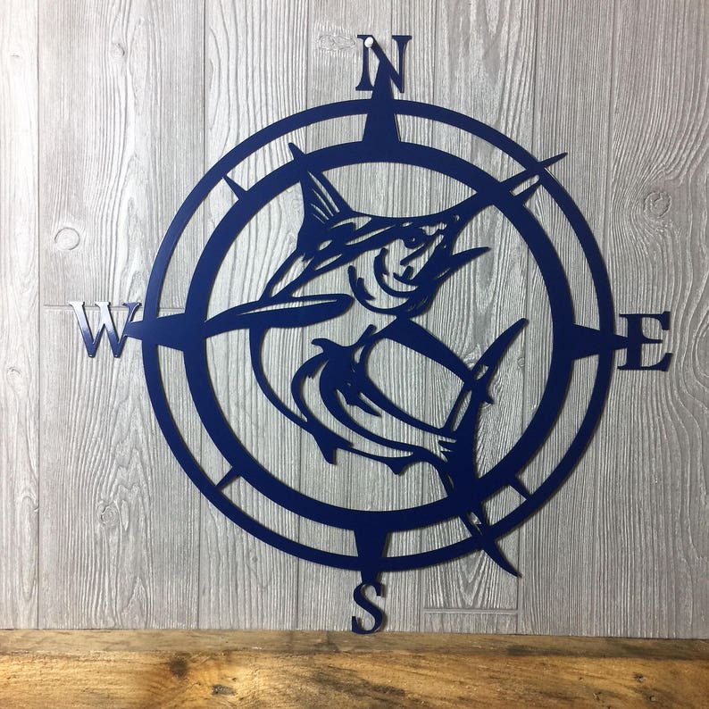Metal Marlin Compass Wall Art Nautical Rose Outdoor Hanging Beach Father S Day Gift