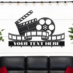 Personalized Movie Reel Metal Wall Art with Hooks: Theater Room Decor