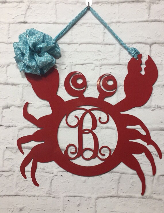 Beach Wreath Beach Door Hanger Red Crab Initial Wreath Marine Monogram Red Crab Monogram Monogram Crab Door Hanger Crab Wreath