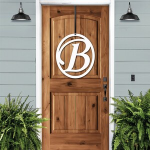 Monogram Initial Door Wreath, Cursive Monogram Door Hanger Sign, Front Door Decor, Elegant Door Decorations, Custom Metal Sign Gift