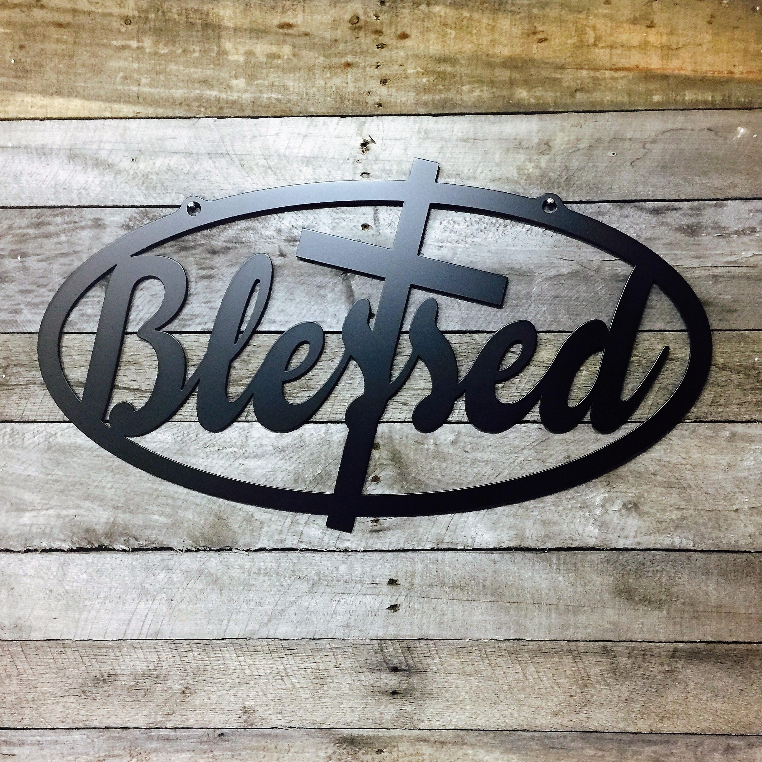 Blessed Sign, Rustic Word Art Sign, Housewarming Gift Idea, Metal Words