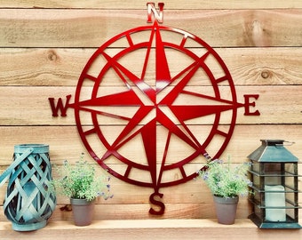 Compass Wall Decor, Nautical Compass,Wall Art, Nautical Metal Wall Art, Nautical Rose, Outdoor Metal Art, Compass Wall Hanging, Beach Decor