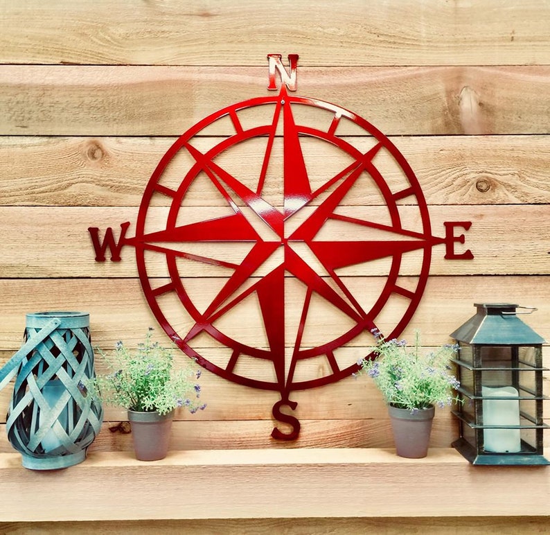 Compass Wall Decor, Nautical Compass,Wall Art, Nautical Metal Wall Art, Nautical Rose, Outdoor Metal Art, Compass Wall Hanging, Beach Decor image 2