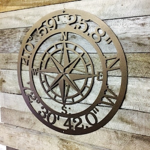 GPS Coordinates Sign | Nautical Compass | metal wall art | latitude longitude | Custom Metal sign | address sign | Exclusive design of HSA