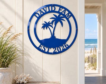 Personalized Metal Palm Tree Sign for Coastal Beach House Decor