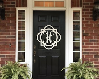 Monogram Door Wreath Metal Sign: Personalized Initial, Modern Farmhouse Door Decor