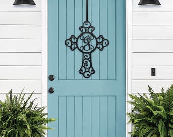 Monogram Cross Door Wreath and Hanger : Metal Initial Wall Art