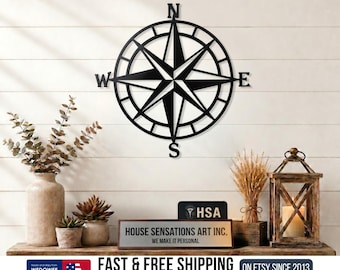 Personalized Compass Rose Sign Nautical Wall Art for Beach and Lake House