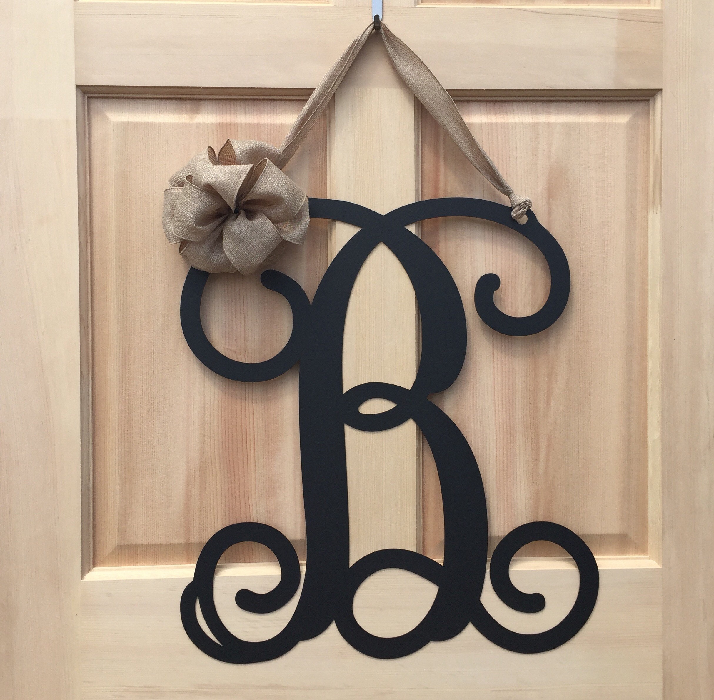 Initial monogram front door wreath / metal monogram letter Etsy