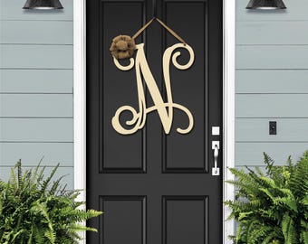 Metal Monogram Door Hanger, Initial with Bow, Ribbon and Powder-Coat Options