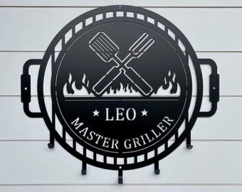 Personalized Grill Utensil Holder, Custom Metal Sign for Dad, Outdoor BBQ Decor