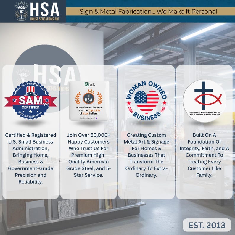 The image is a collage of four images, each featuring a different logo or symbol related to sign and metal fabrications.