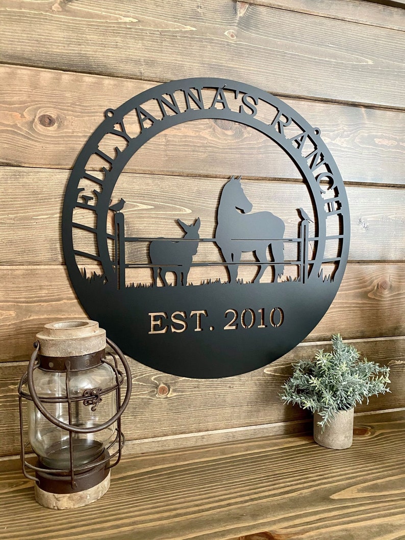 Horse & Mule Personalized Metal Farm Sign, Outdoor Horse Ranch Sign