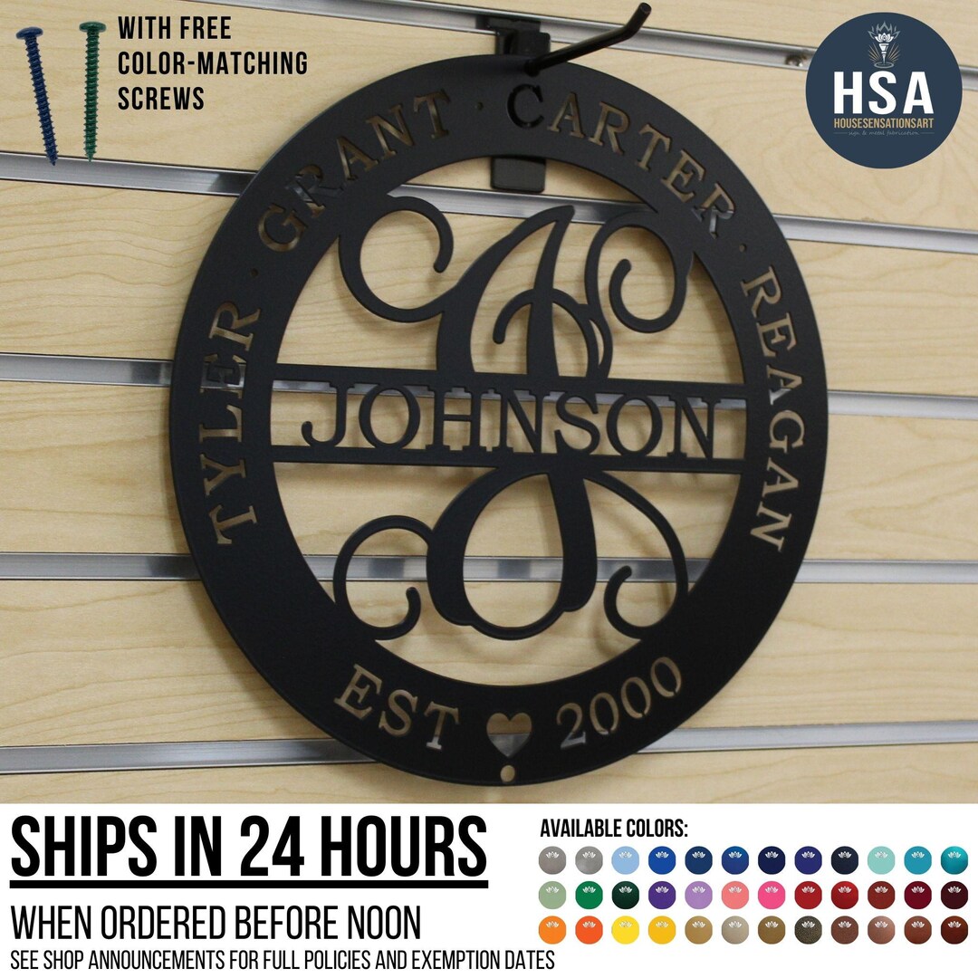 Personalized Family Name Metal Sign: Custom Monogram Outdoor Wall Art ...