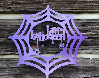 Spider Web Halloween Sign: Metal Happy Halloween Door Decor