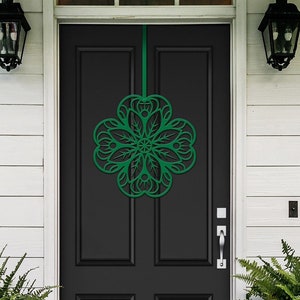 Shamrock Mandala Door Wreath - March Door Hanger - 4 Leaf Clover Mandala Door Décor | custom metal sign