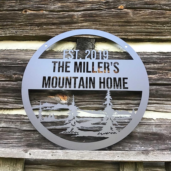Personalized Mountain Homestead Metal Sign: Rustic Cabin Decor
