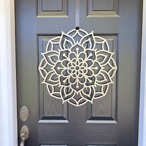 Lotus Mandala Wreath, Laser Cut Steel Garden Gate Sign, Meditation Decor
