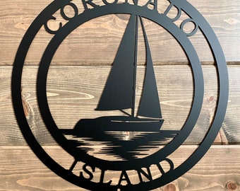 Personalized Sail Boat Island Metal Sign | Sailing Custom Metal Sign | Nautical Boating Sign | Welcome Beach Sign | Lake House Sign