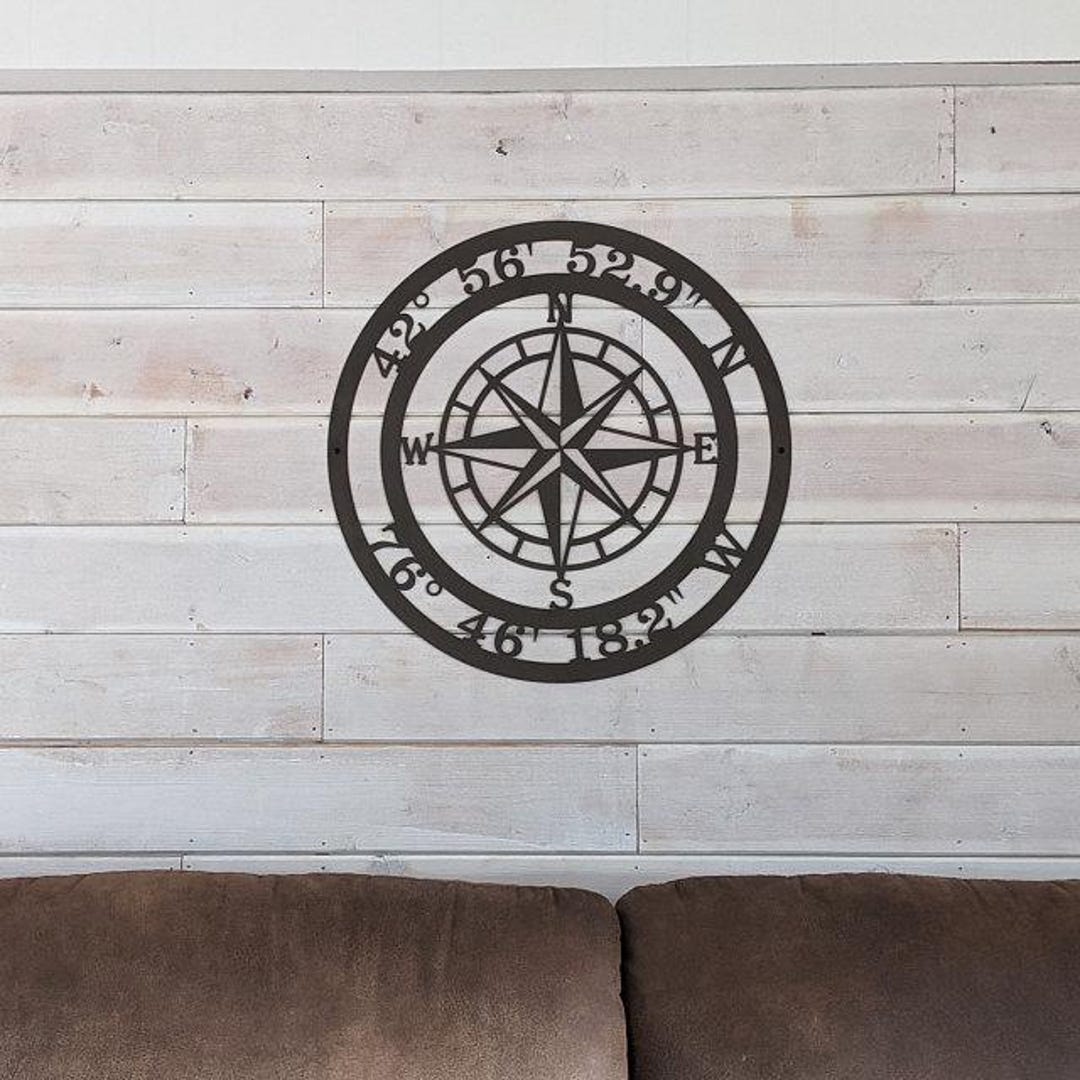 Compass Address Sign Custom Metal Sign Nautical Compass, Latitude Longitude Metal Wall Art ...