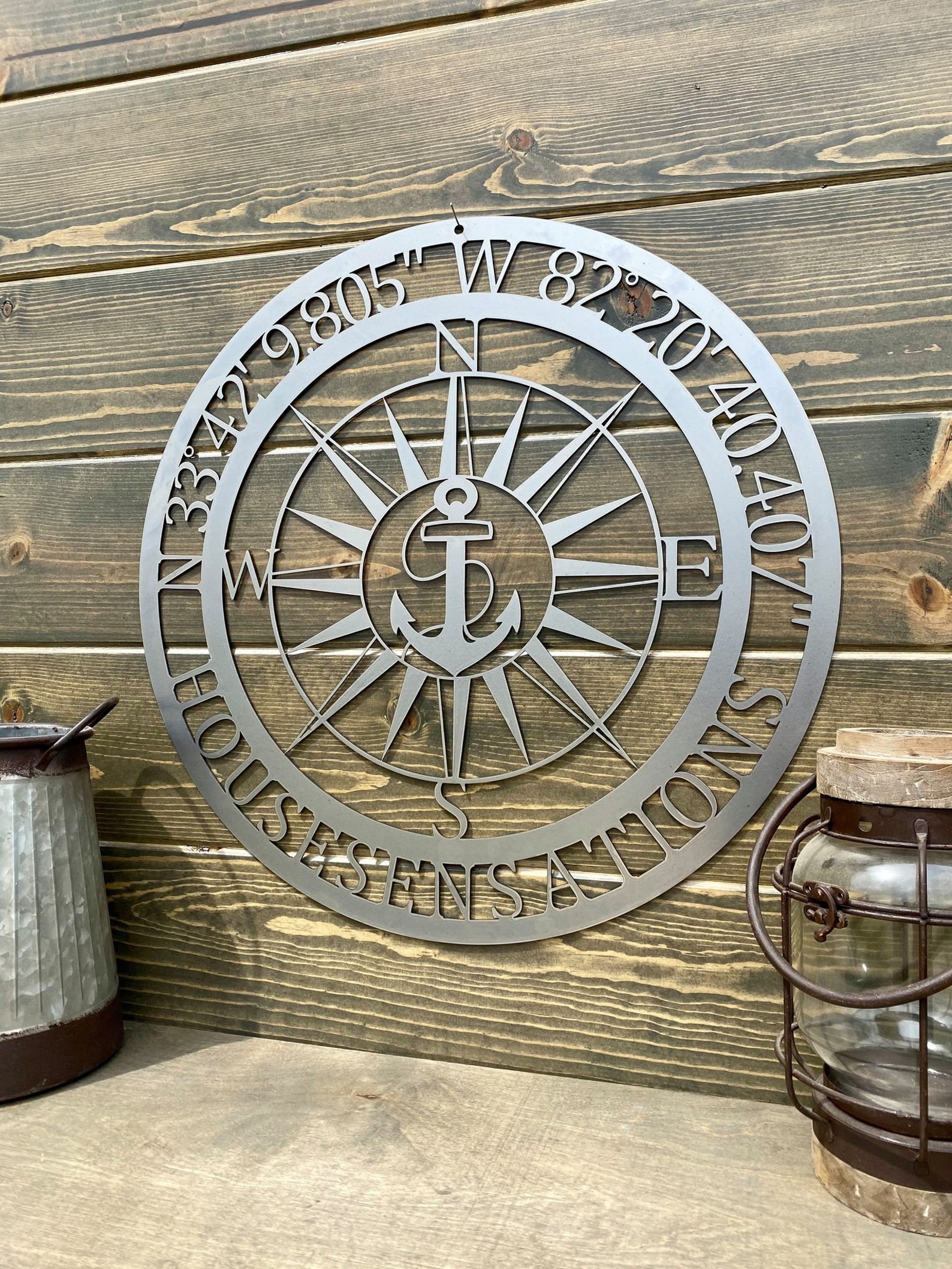 GPS Anchor With Name Compass Custom Metal Art Custom Etsy