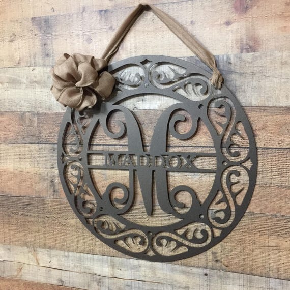 Fancy Schmancy Metal Monogram Front Door Wreath With Ribbon Monogram Door Hanger Door Wreath Personalized Family Last Name Sign