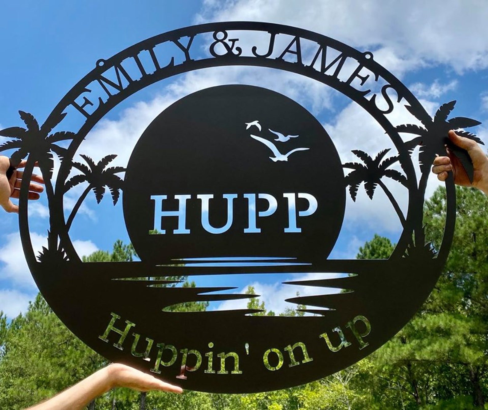 Personalized Sunset Beach Monogram Sign With Palm Trees - Etsy