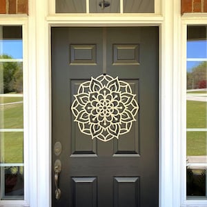Lotus Mandala Metal Wreath: Laser-Cut Steel Door Decor, Garden Gate Art