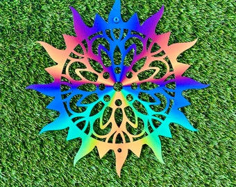 Colorful Sun Garden Wall Art made from metal and painted for outdoor use.