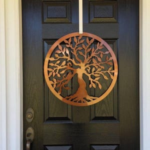 Metal Tree Door Wreath or Wall Art, Copper Home Decor , Outdoor Metal Sign