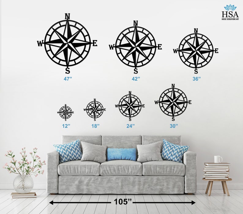 Compass Wall Decor, Nautical Compass,Wall Art, Nautical Metal Wall Art, Nautical Rose, Outdoor Metal Art, Compass Wall Hanging, Beach Decor image 10