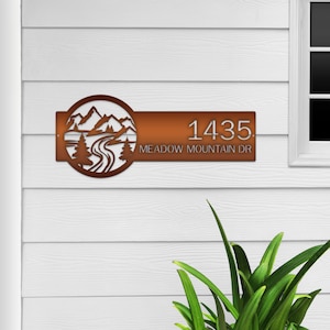 Mountain House Number Address Sign - Custom Metal Sign Ideal for Modern or Rustic Mountain Home, Unique Personalized Realtor Closing Gift