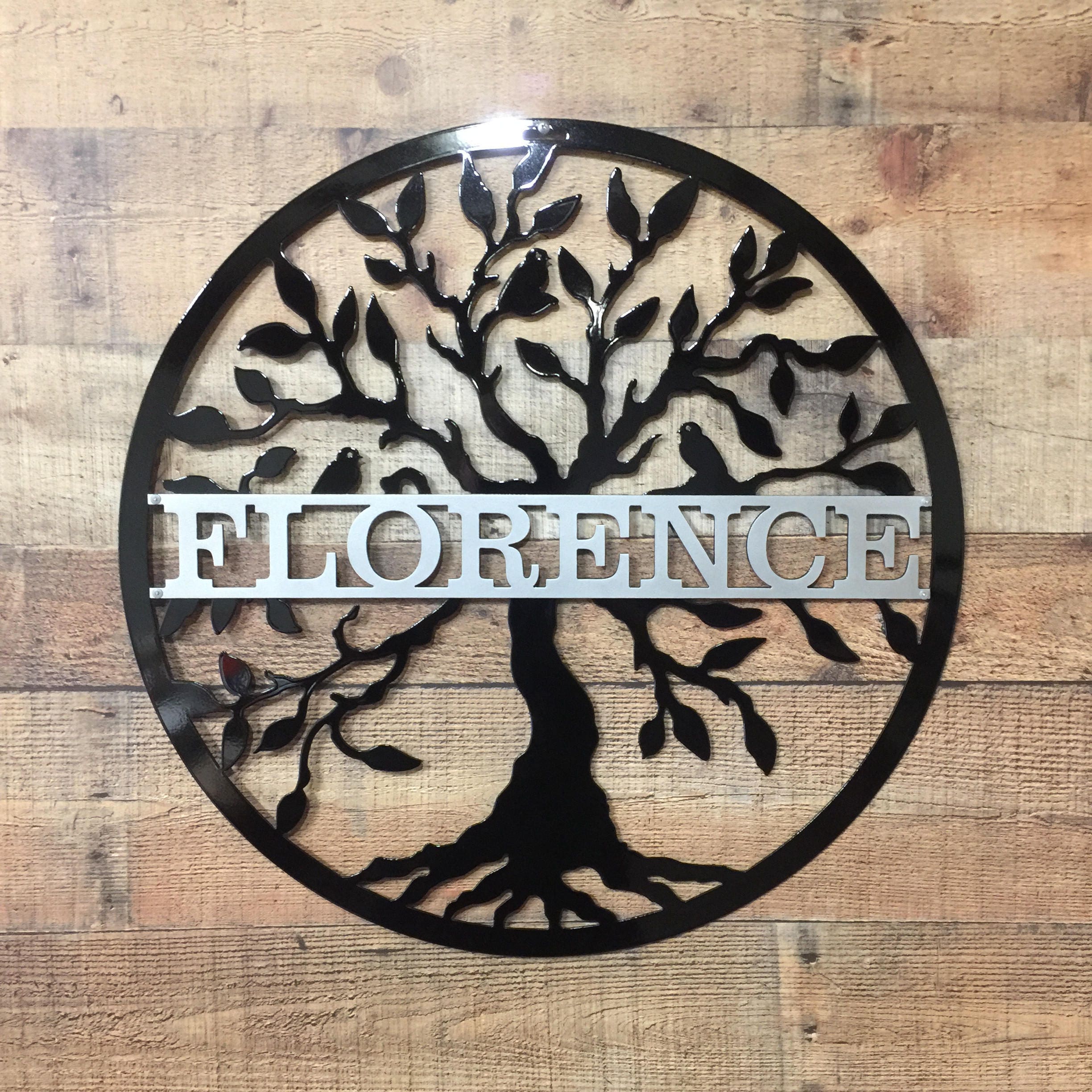 metal two color tree of life with family name last name sign tree