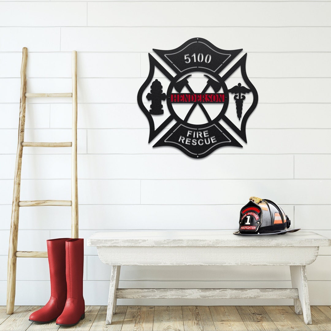 Custom Metal Maltese Cross Fire Department Sign With Caduceus ...