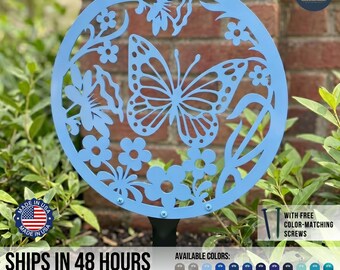 Custom Metal Butterfly Garden Sign, Personalized Outdoor Decor, Powder Coated Steel Art
