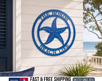 Personalized Starfish Metal Sign: Beach House Decor