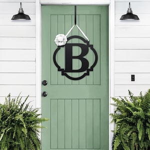 Metal Monogram Door Hanger: THE DARCY Block Initial Wreath
