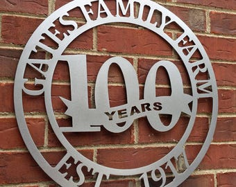 Business Anniversary Metal Name Sign:  Established Date, Farm, Ranch, Home, or Company
